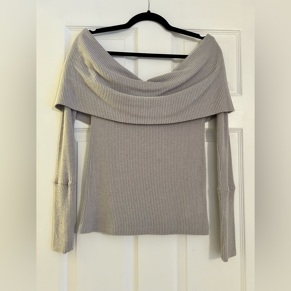 Free People Off the Shoulder Gray Sweater